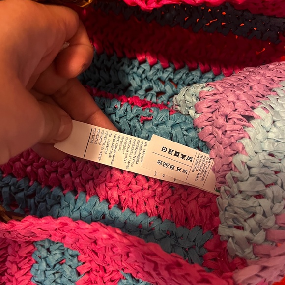 United Colors of Benetton striped colorful large straw tote NWT - Picture 7 of 7